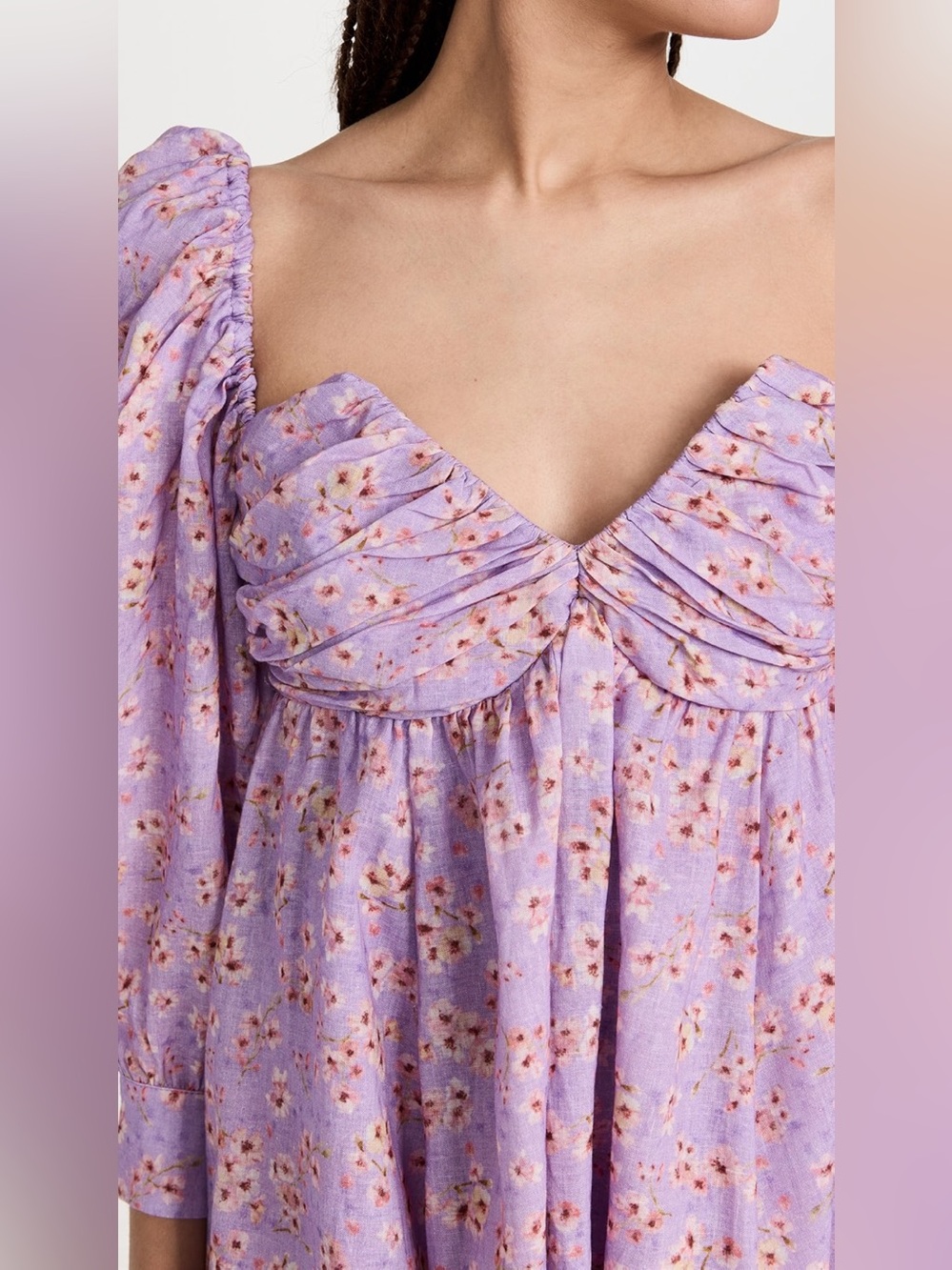 Bardot Lavender Puff Sleeve Floral Mini Dress - Picture 3 of 12